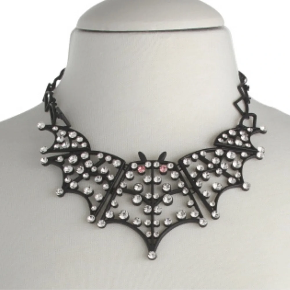 Betsey Johnson Black and rhinestone  Bat collars Necklace - Picture 2 of 4